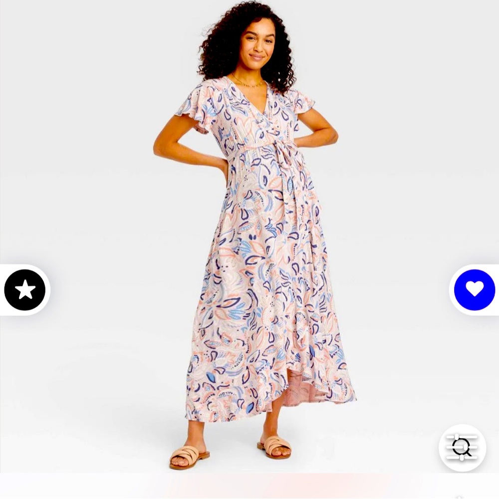 Pink floral flutter sleeve maxi
